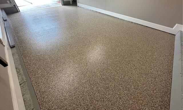 New, tan-colored garage floor coating