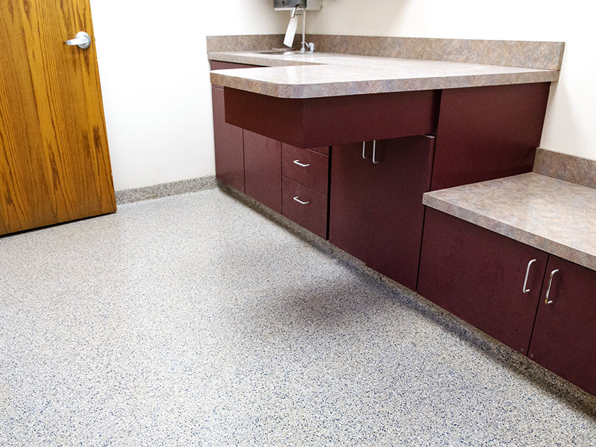 Doctors office with cement floor