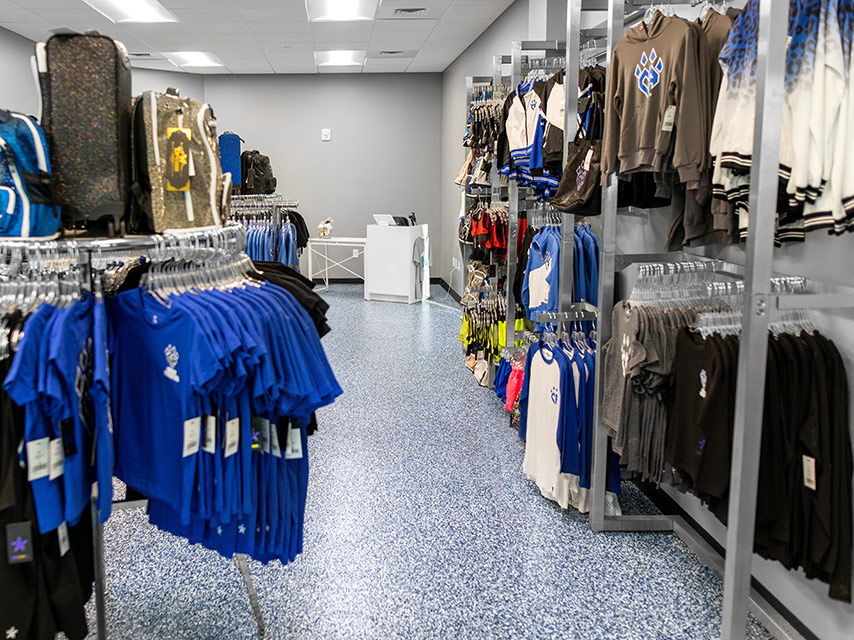 Clothing store with cement coating on the floors