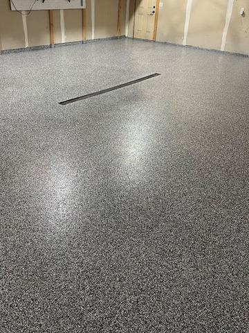 Coated garage floor concrete