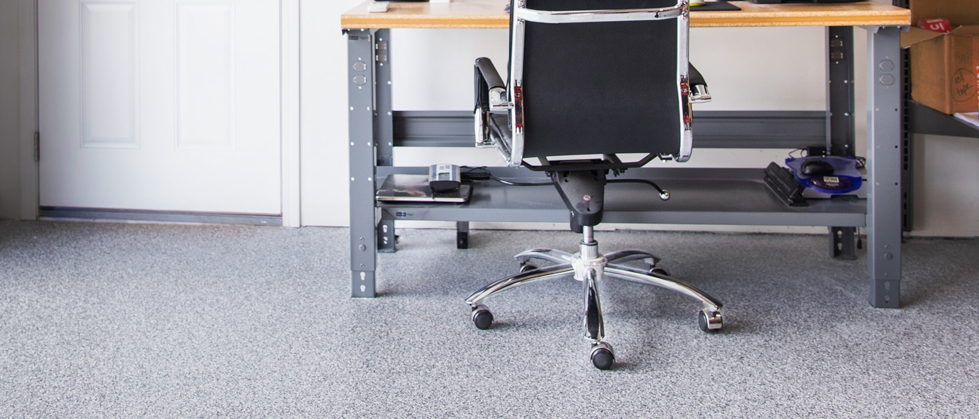 Basement floor with rolling office chair