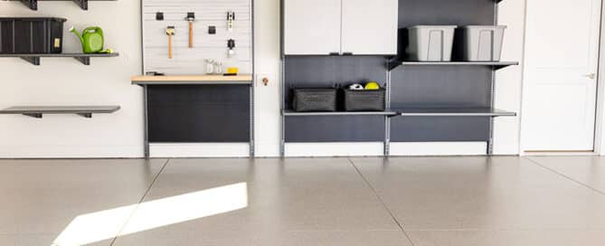 Garage with garage storage and concrete floor coating | Hello Garage