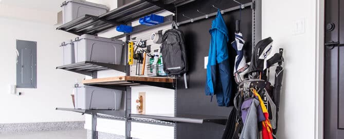 Mudroom drop zone with shelves and bins